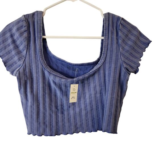 OFFLINE By Aerie Short Sleeve Square Neck Ribbed OG Groove Crop Tee Blue Medium - Picture 3 of 6